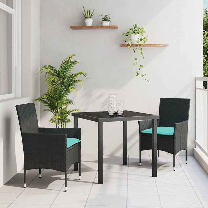 Bord- og stol sæt med pude 3 pcs Sort PE Rattan