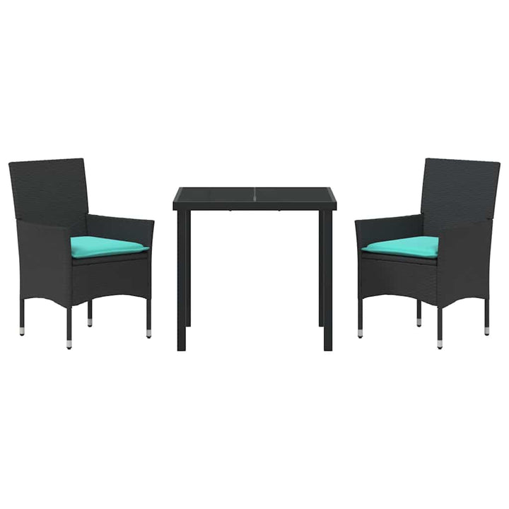 Bord- og stol sæt med pude 3 pcs Sort PE Rattan