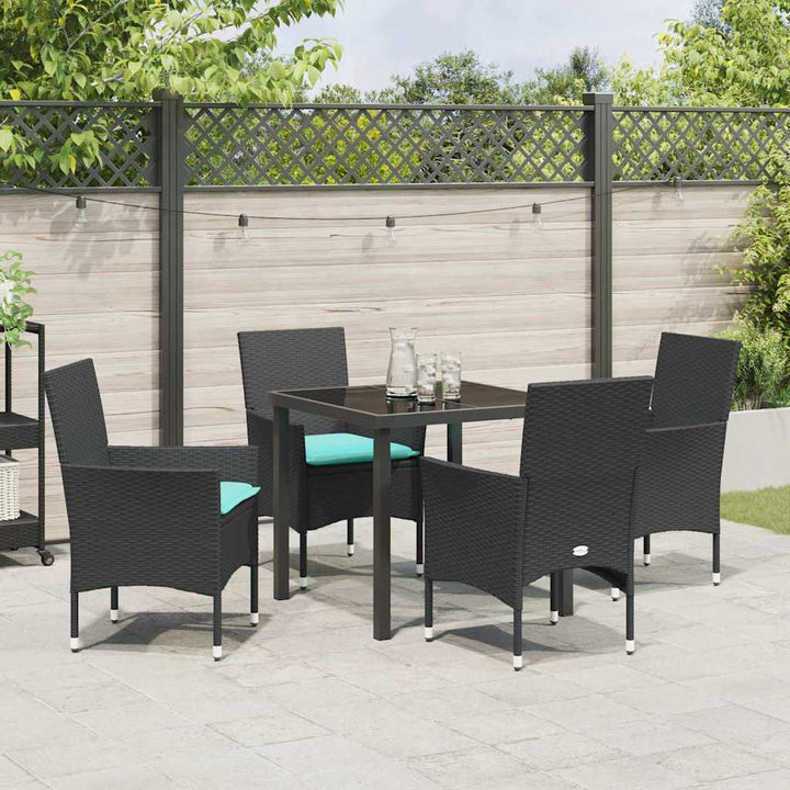 Bord- og stol sæt med pude 5 pcs Sort PE Rattan