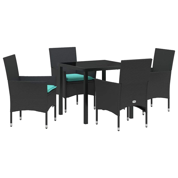 Bord- og stol sæt med pude 5 pcs Sort PE Rattan