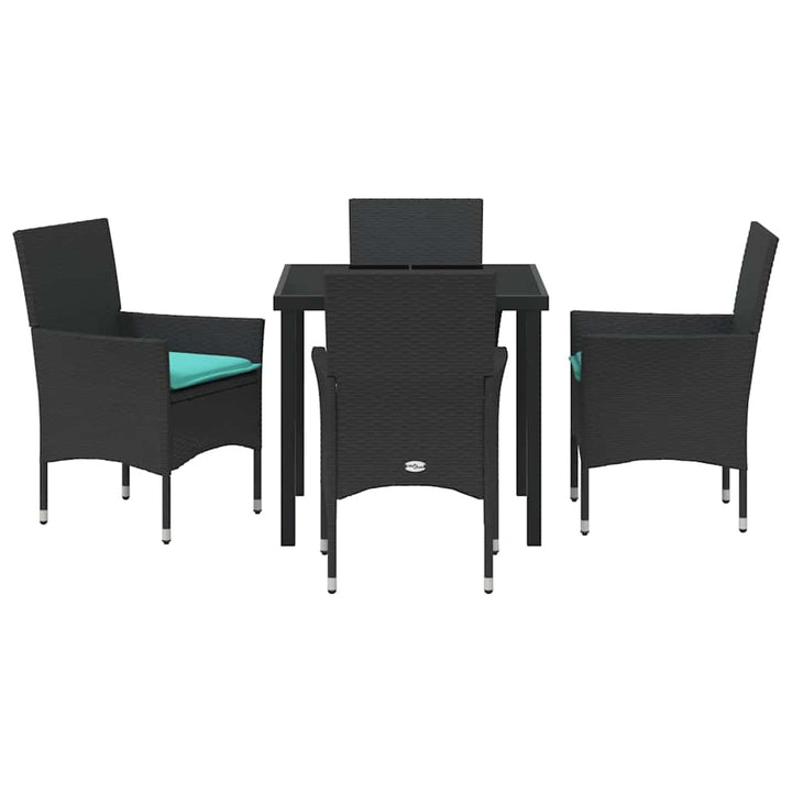 Bord- og stol sæt med pude 5 pcs Sort PE Rattan
