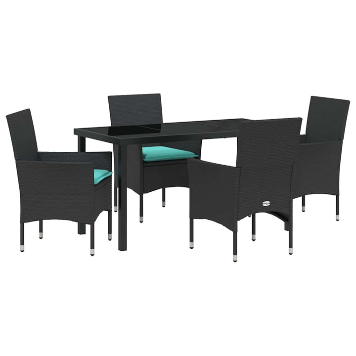 Bord- og stol sæt med pude 5 pcs Sort PE Rattan