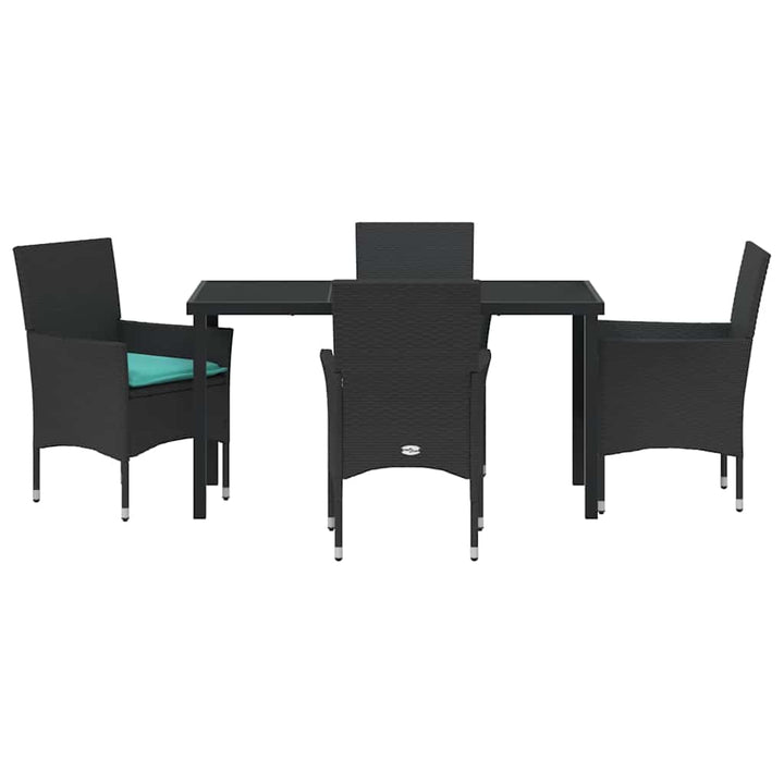 Bord- og stol sæt med pude 5 pcs Sort PE Rattan