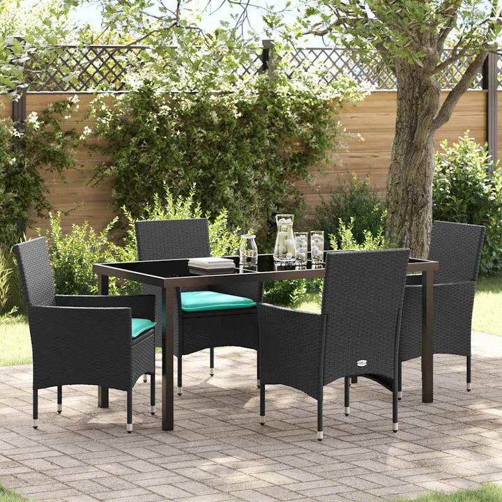 Bord- og stol sæt med pude 5 pcs Sort PE Rattan