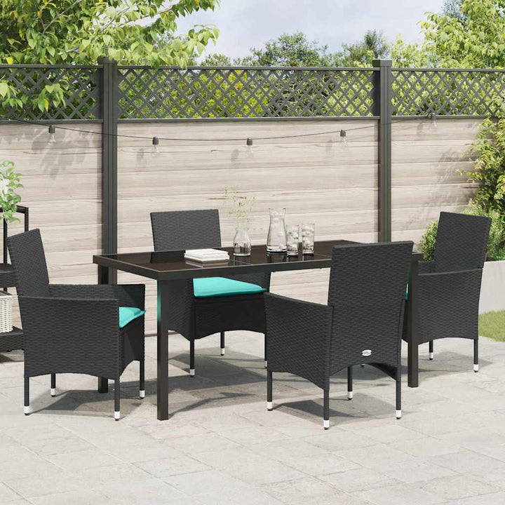 Bord- og stol sæt med pude 5 pcs Sort PE Rattan