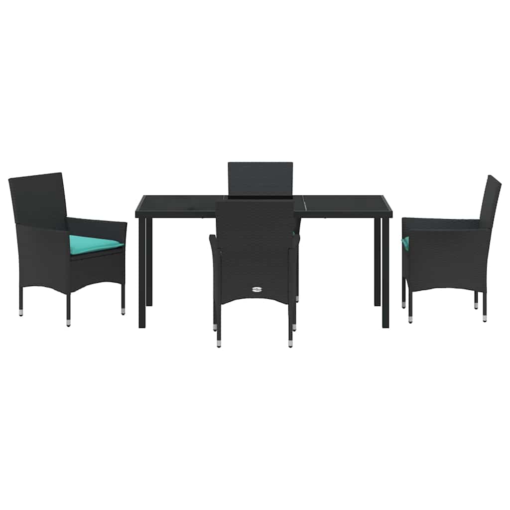 Bord- og stol sæt med pude 5 pcs Sort PE Rattan