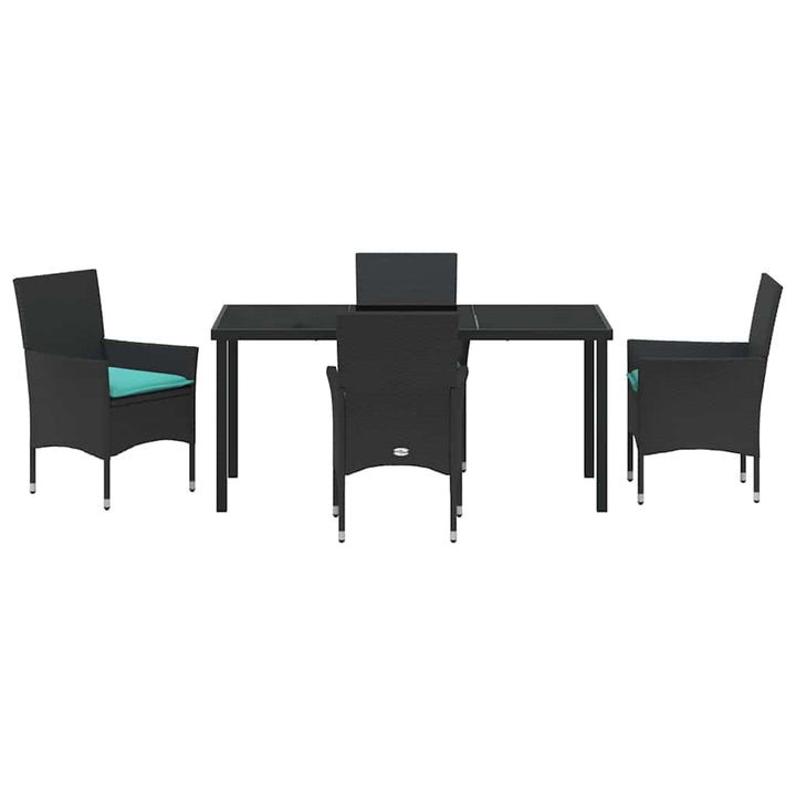 Bord- og stol sæt med pude 5 pcs Sort PE Rattan