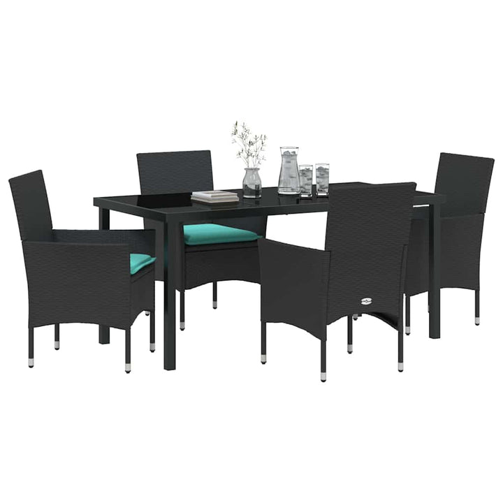 Bord- og stol sæt med pude 5 pcs Sort PE Rattan
