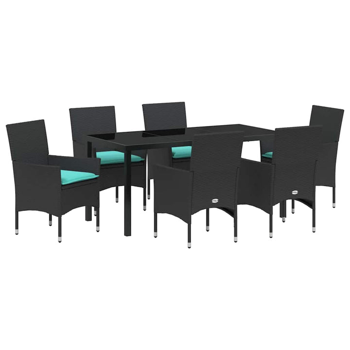 Bord- og stol sæt med pude 7 pcs Sort PE Rattan