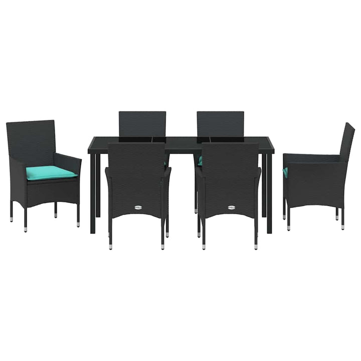 Bord- og stol sæt med pude 7 pcs Sort PE Rattan