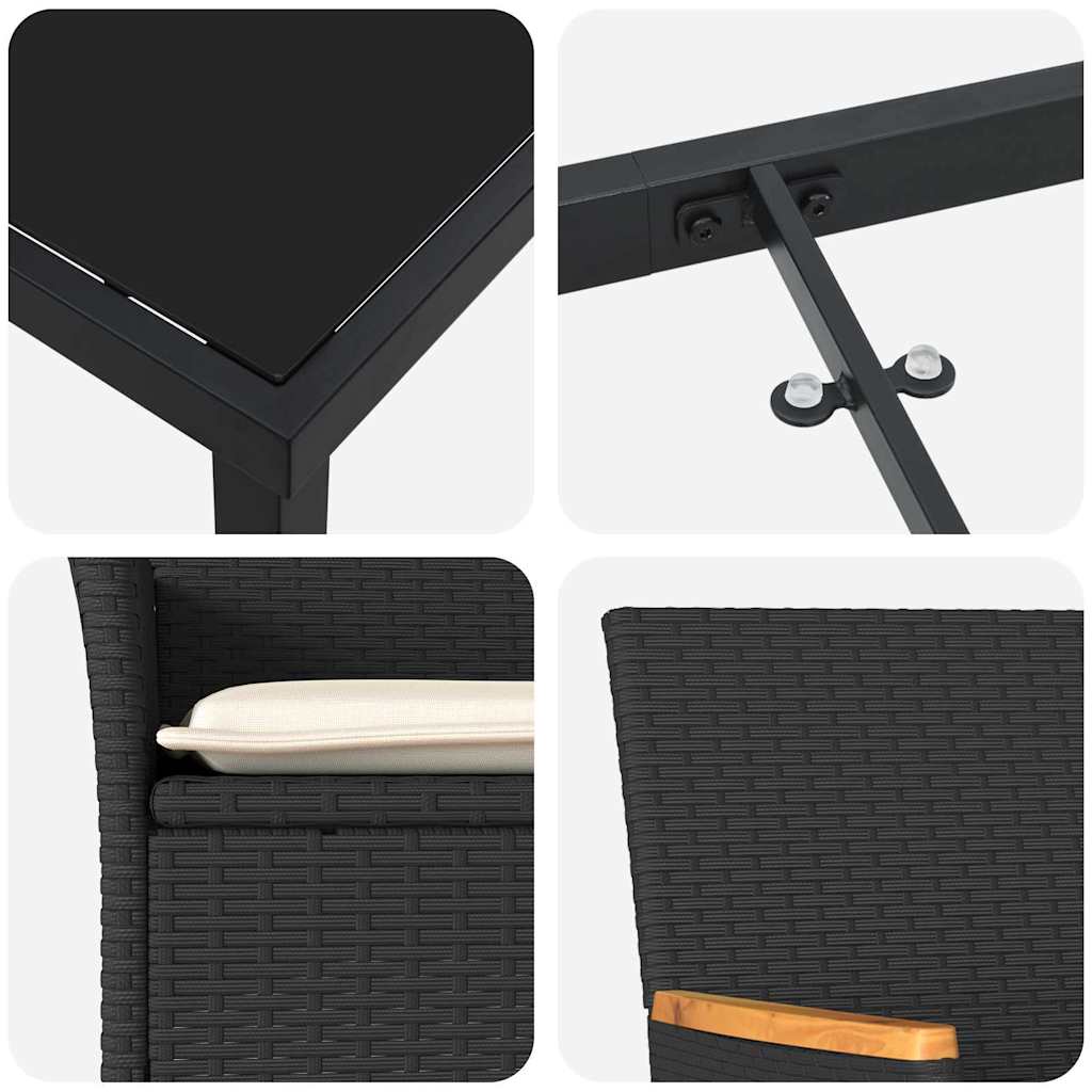 Have Spisebordssæt med pude 5 pcs Sort polyrattan