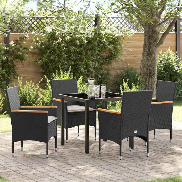 Have Spisebordssæt med pude 5 pcs Sort polyrattan