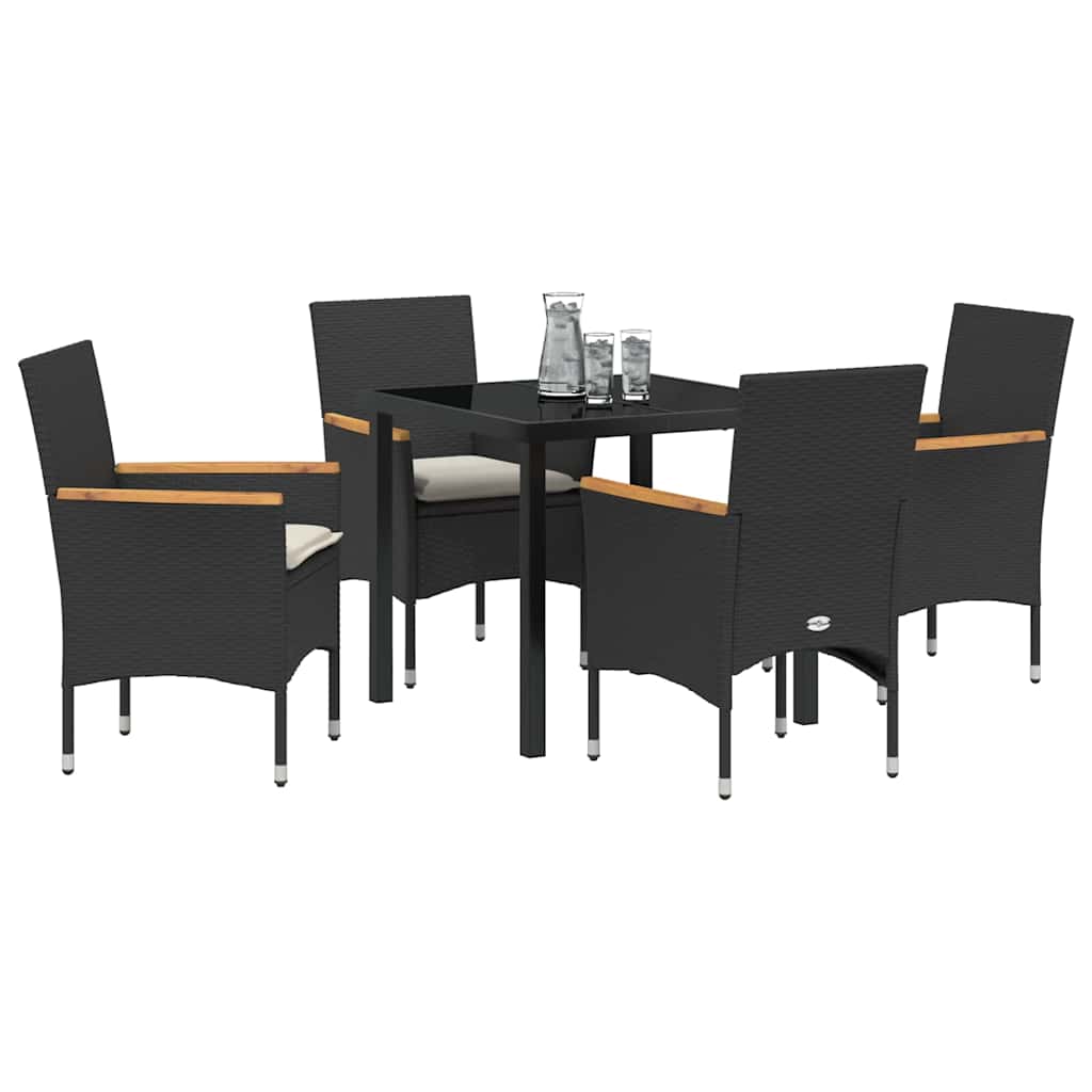 Have Spisebordssæt med pude 5 pcs Sort polyrattan