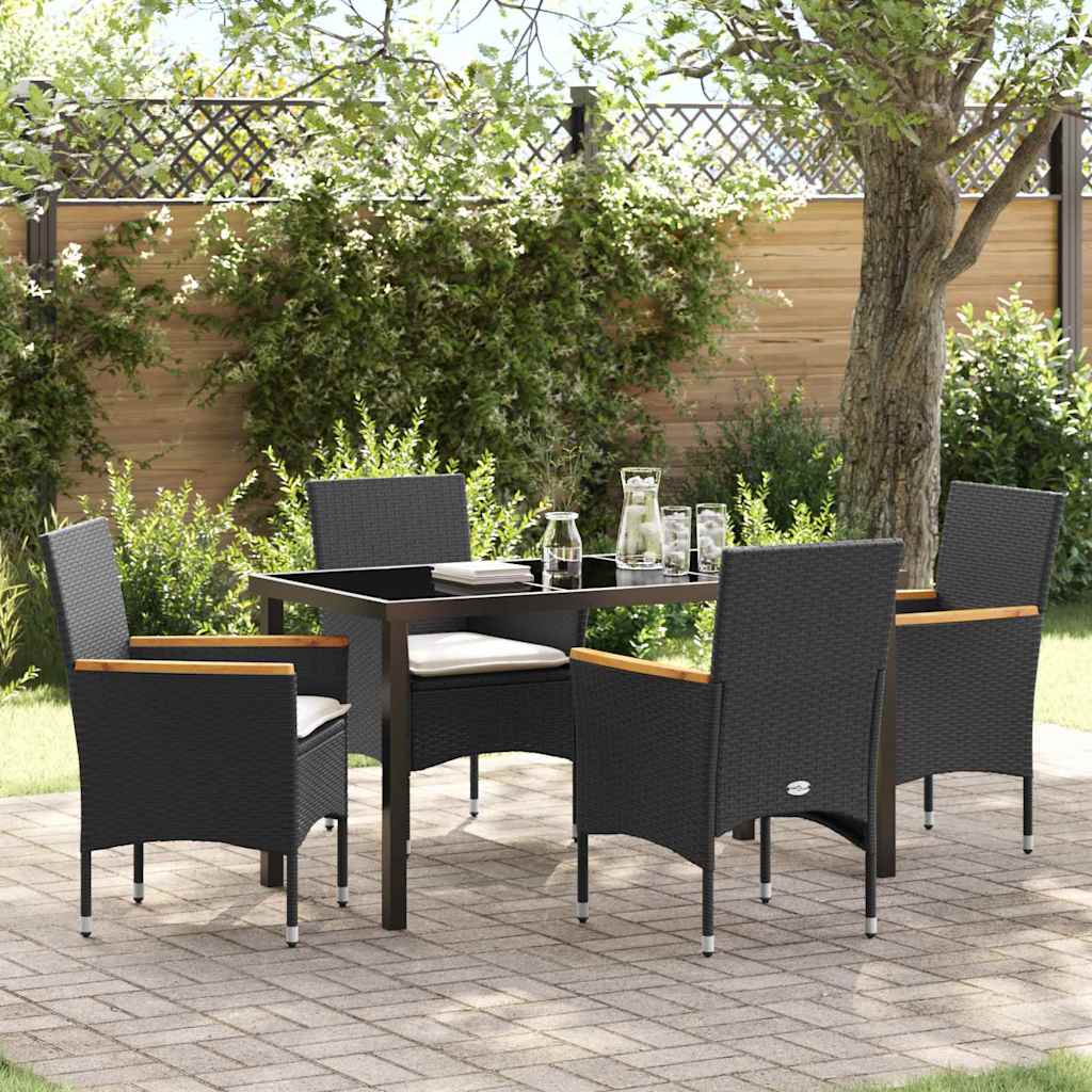 Have Spisebordssæt med pude 5 pcs Sort polyrattan