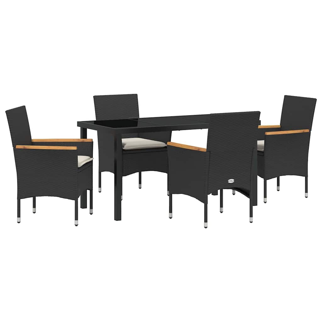 Have Spisebordssæt med pude 5 pcs Sort polyrattan