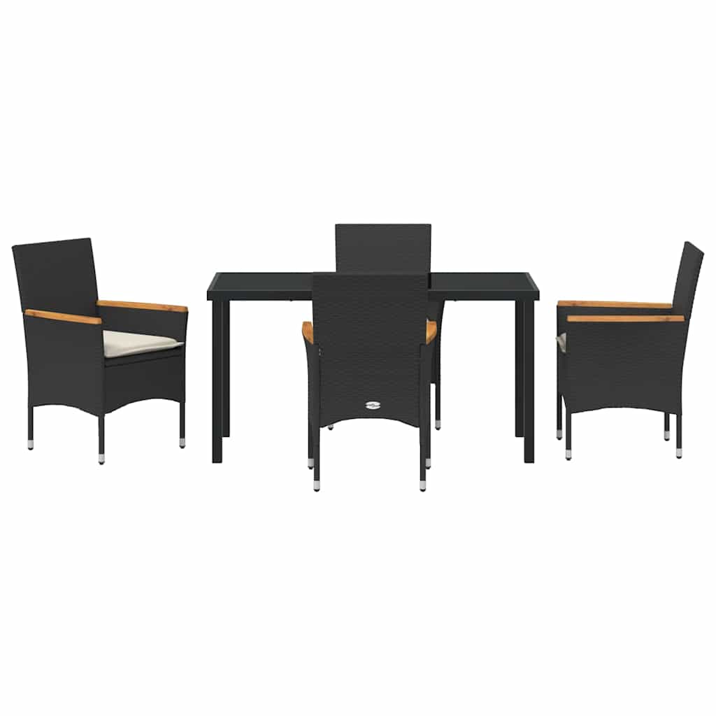 Have Spisebordssæt med pude 5 pcs Sort polyrattan