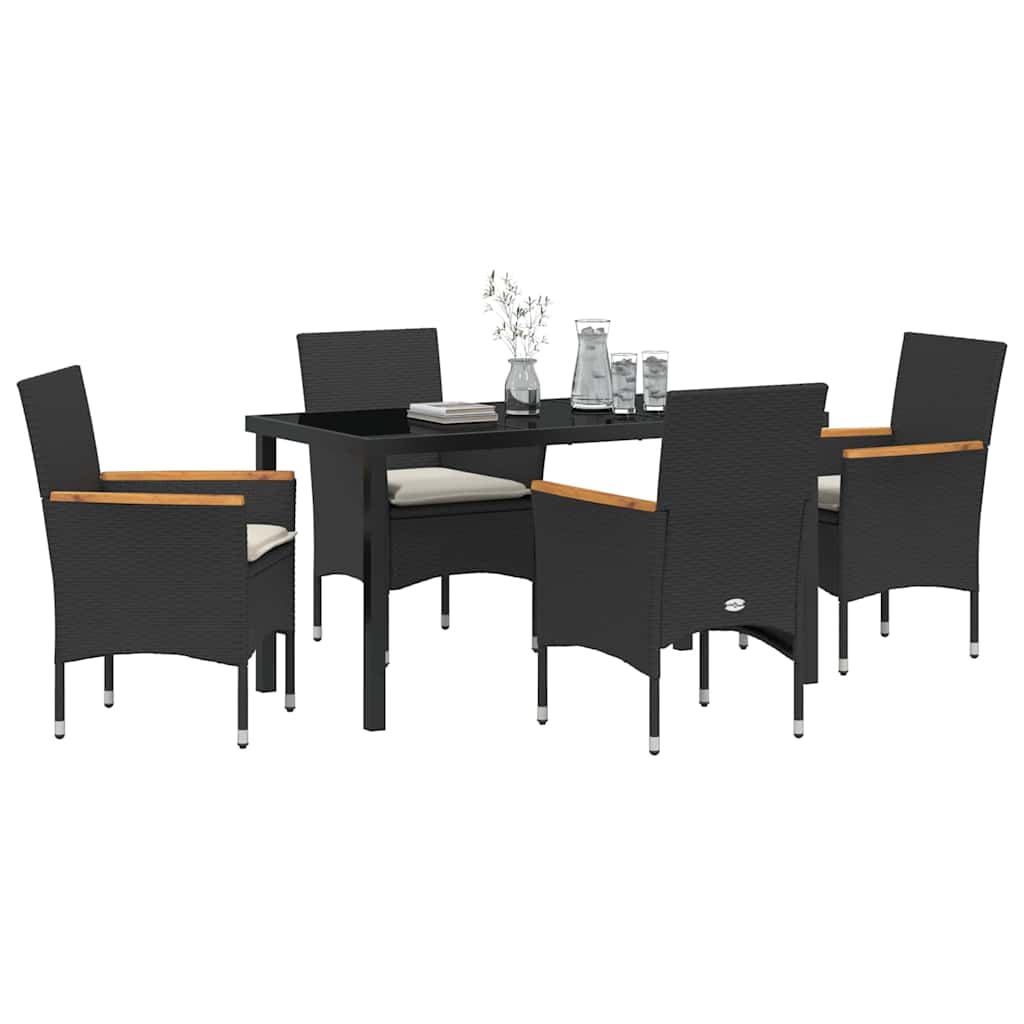 Have Spisebordssæt med pude 5 pcs Sort polyrattan