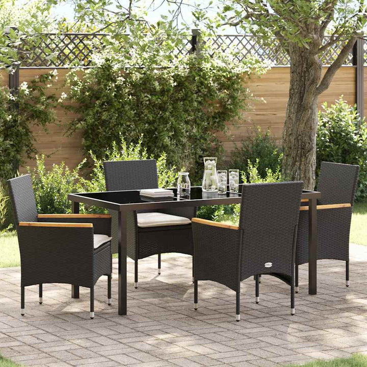 Have Spisebordssæt med pude 5 pcs Sort polyrattan
