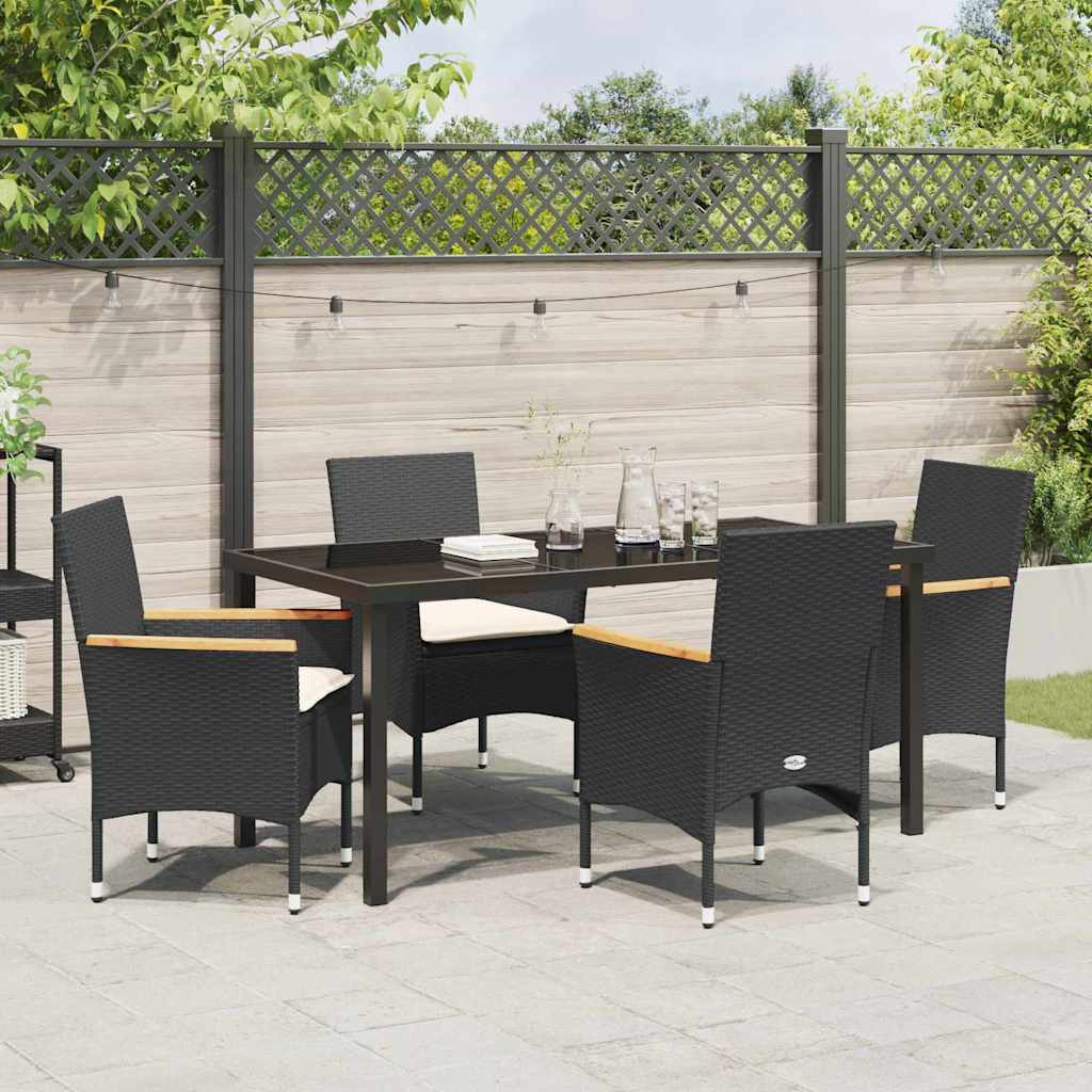 Have Spisebordssæt med pude 5 pcs Sort polyrattan
