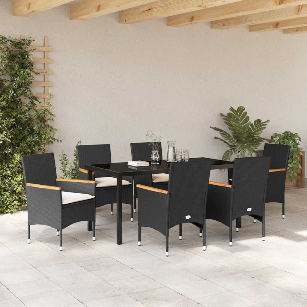 Have Spisebordssæt med pude 7 pcs Sort polyrattan