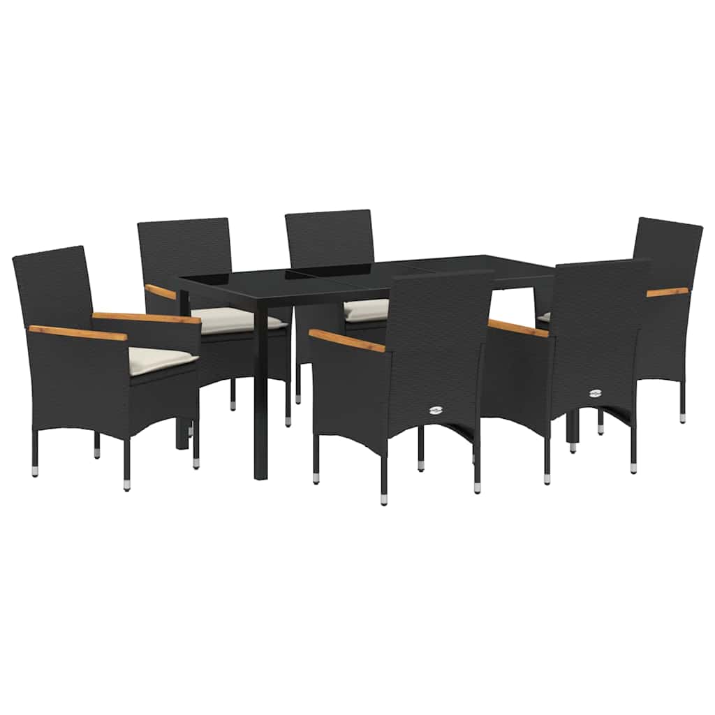 Have Spisebordssæt med pude 7 pcs Sort polyrattan