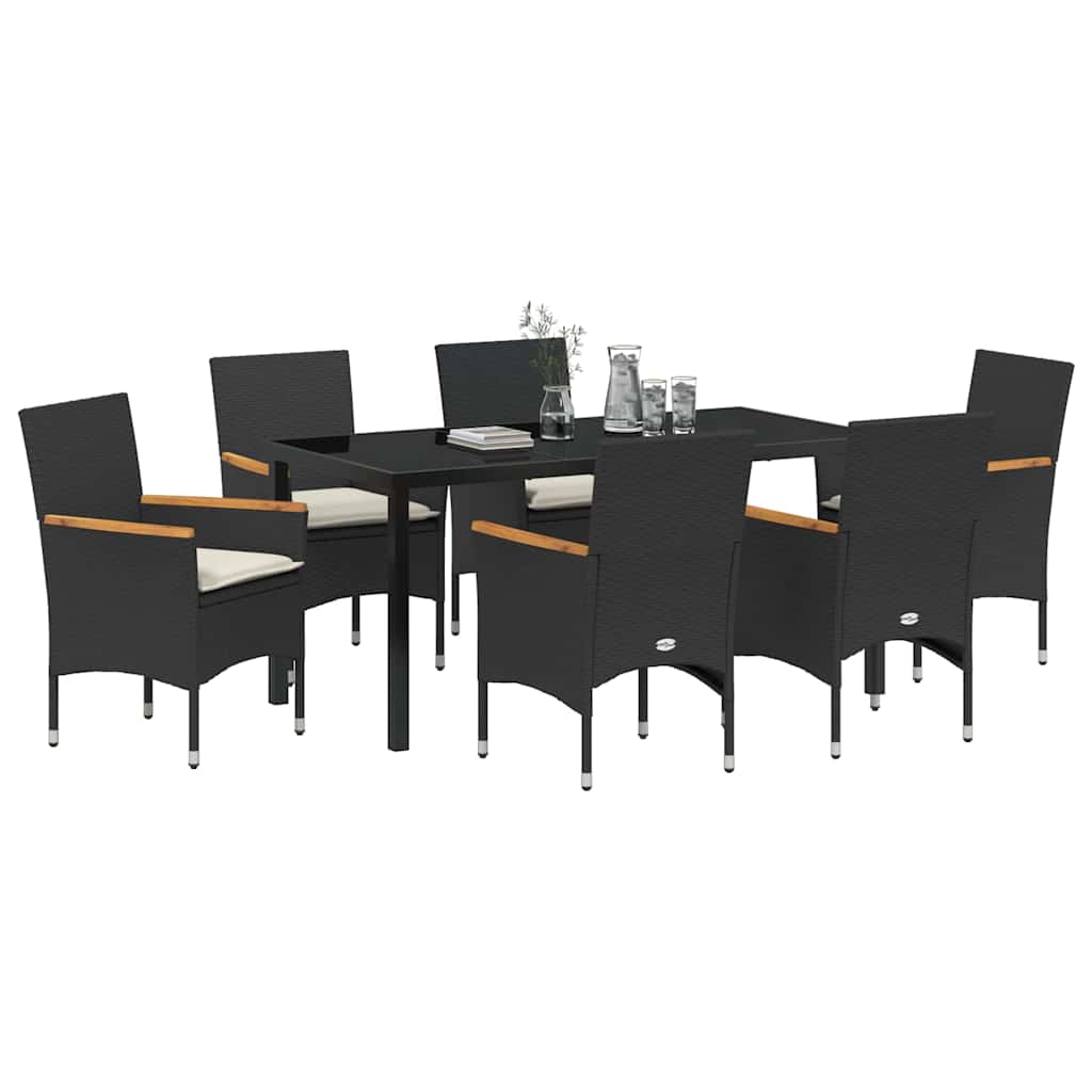 Have Spisebordssæt med pude 7 pcs Sort polyrattan