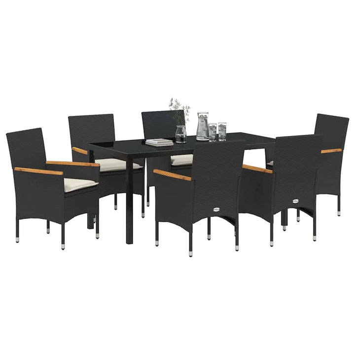 Have Spisebordssæt med pude 7 pcs Sort polyrattan
