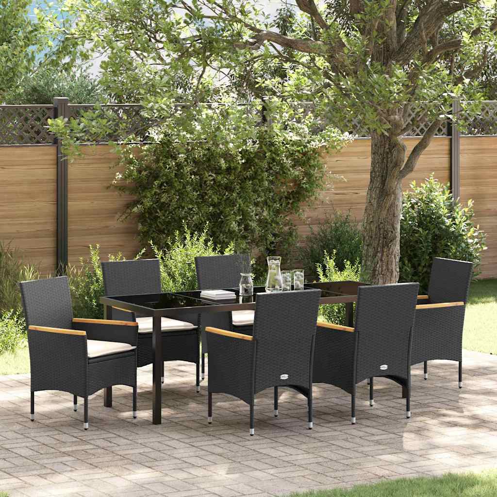 Have Spisebordssæt med pude 7 pcs Sort polyrattan