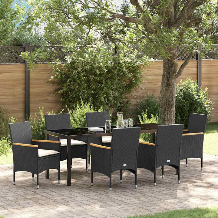 Have Spisebordssæt med pude 7 pcs Sort polyrattan