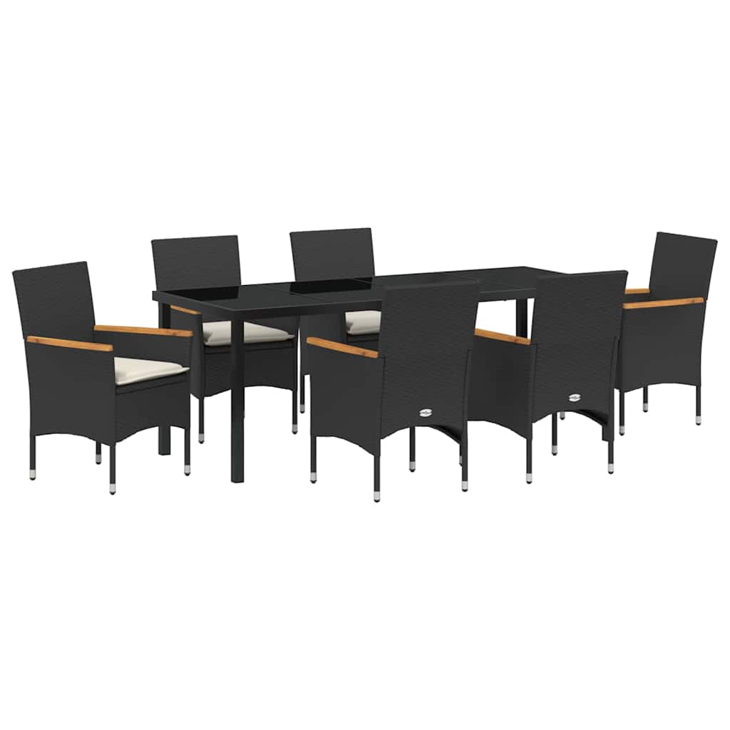 Have Spisebordssæt med pude 7 pcs Sort polyrattan