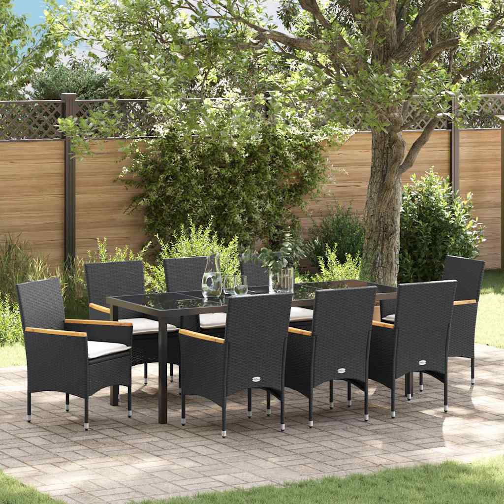 Have Spisebordssæt med pude 9 pcs Sort polyrattan
