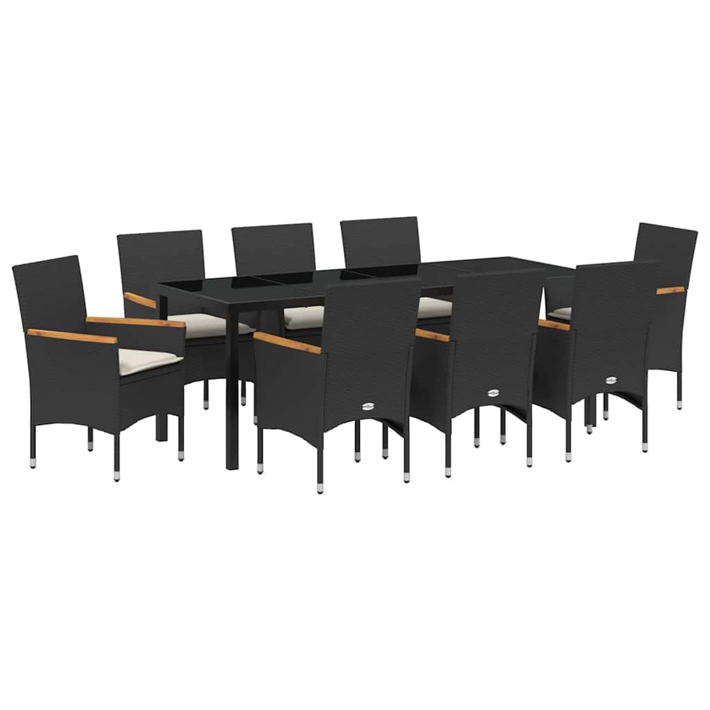 Have Spisebordssæt med pude 9 pcs Sort polyrattan