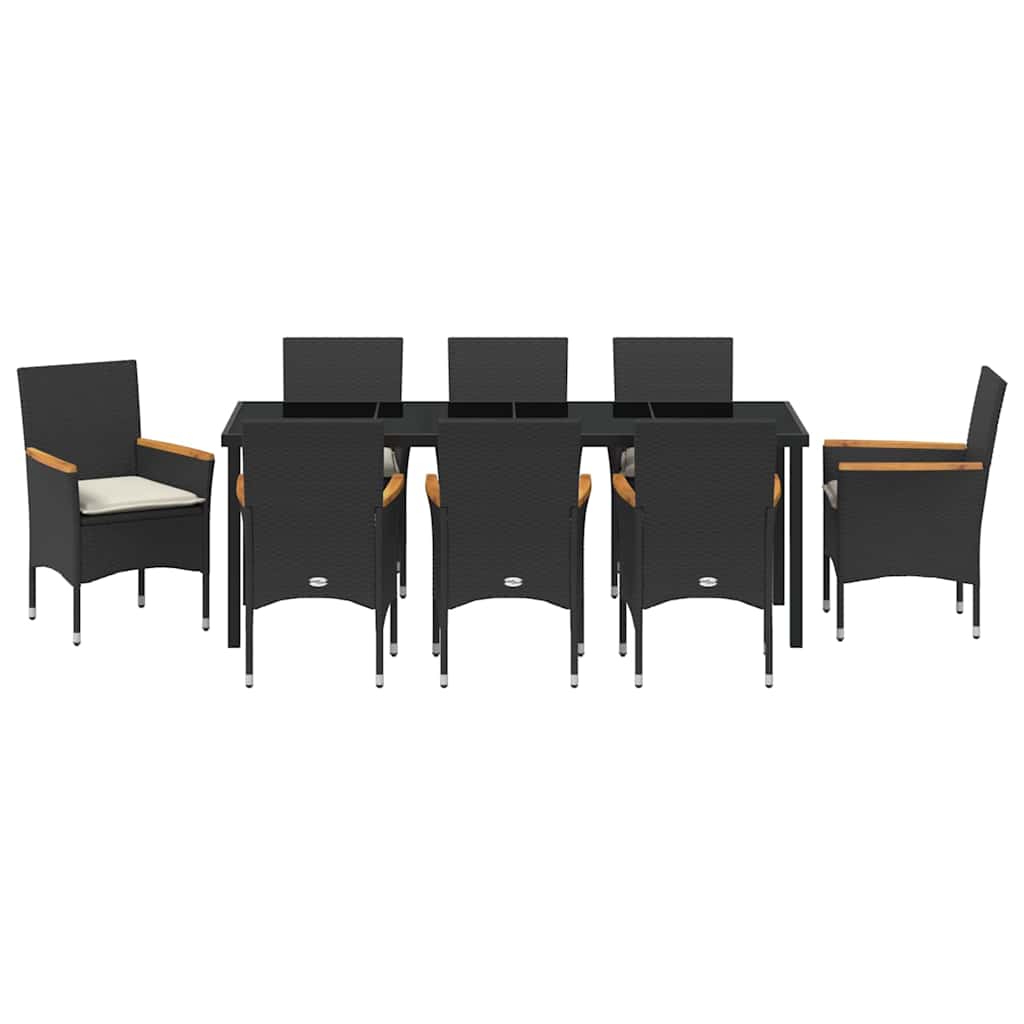 Have Spisebordssæt med pude 9 pcs Sort polyrattan
