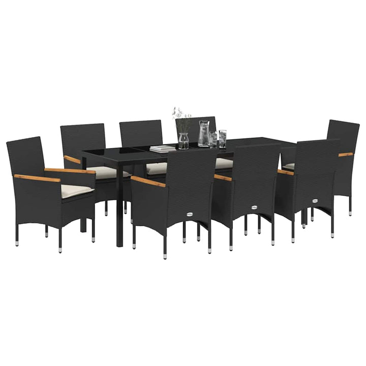 Have Spisebordssæt med pude 9 pcs Sort polyrattan