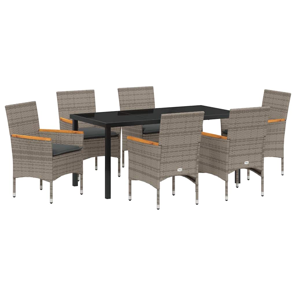 Have Spisebordssæt med pude 7 pcs Grå polyrattan