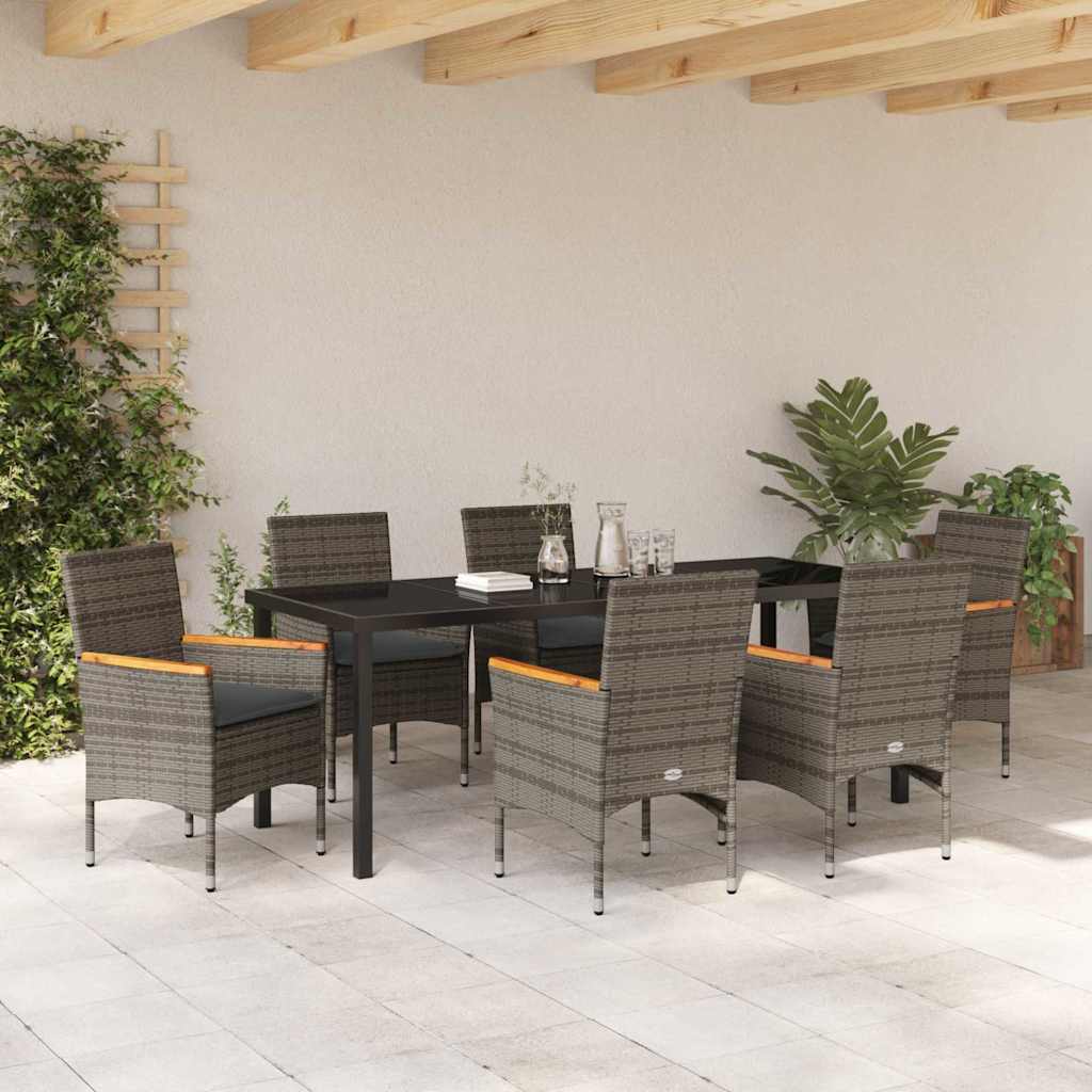 Have Spisebordssæt med pude 7 pcs Grå polyrattan