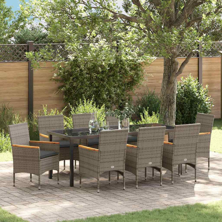 Have Spisebordssæt med pude 9 pcs Grå polyrattan