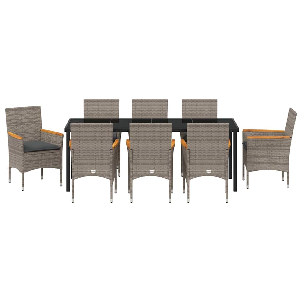 Have Spisebordssæt med pude 9 pcs Grå polyrattan