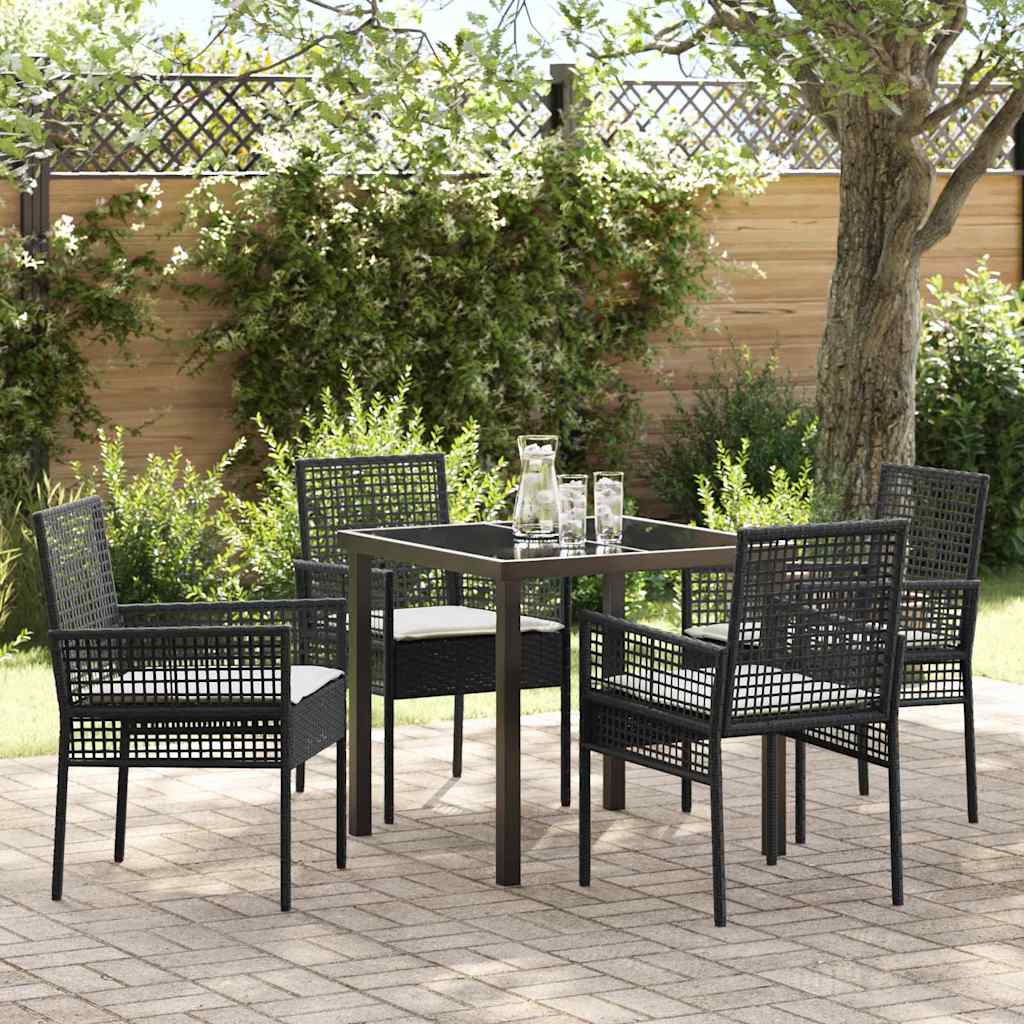 Have Spisebordssæt med pude 5 pcs Sort polyrattan