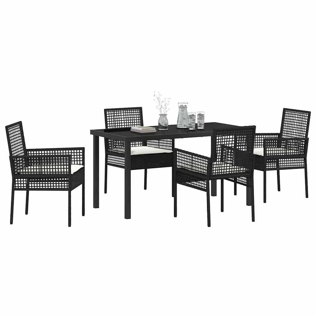 Have Spisebordssæt med pude 5 pcs Sort polyrattan