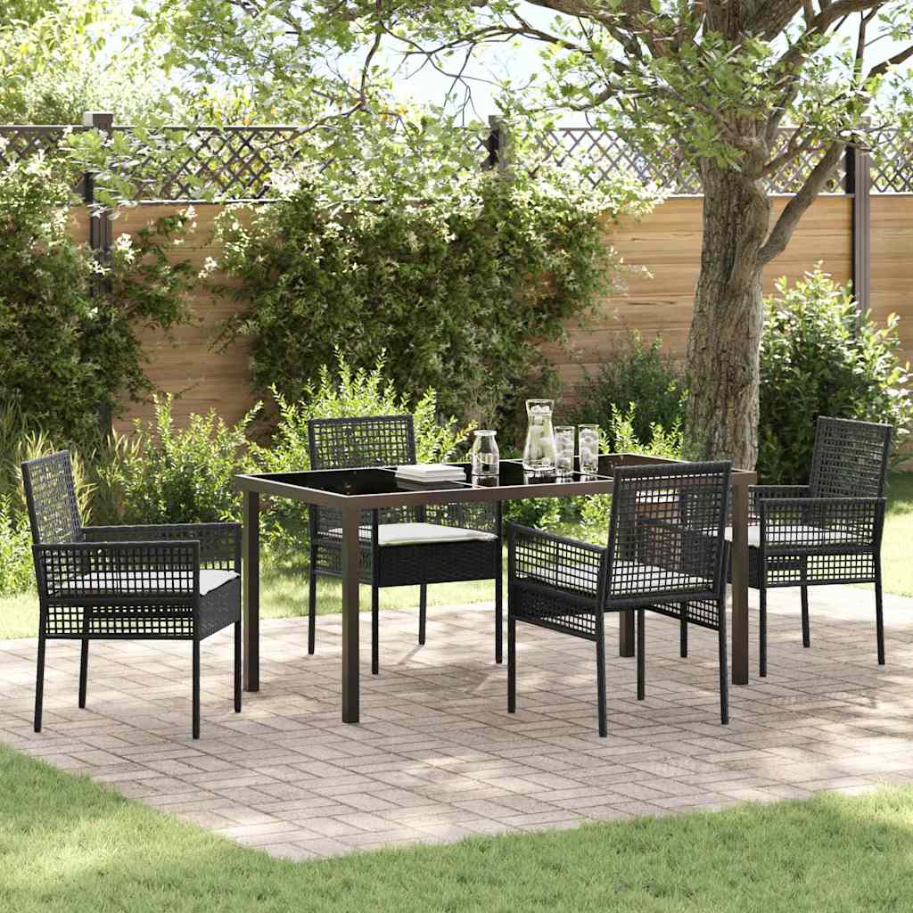 Have Spisebordssæt med pude 5 pcs Sort polyrattan