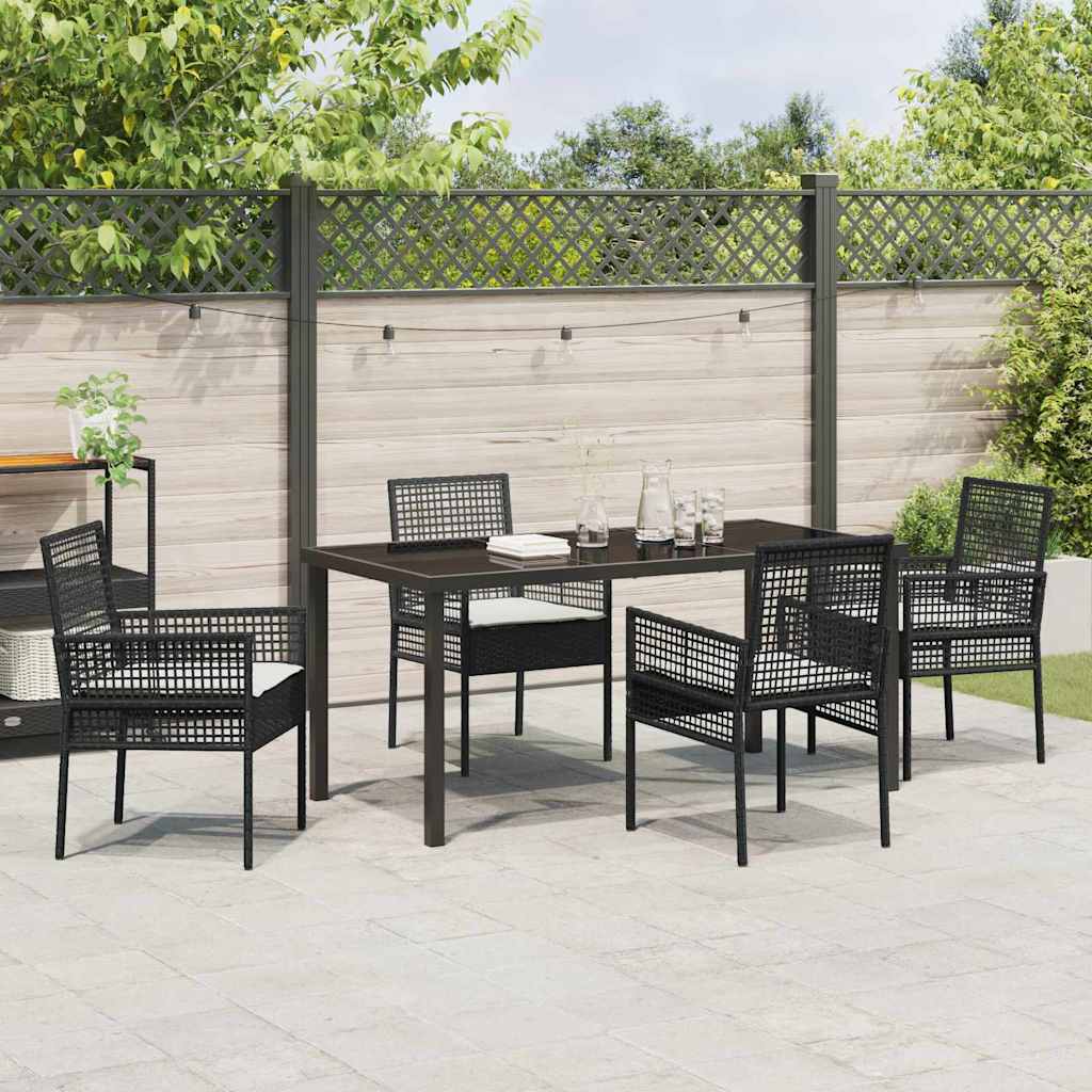 Have Spisebordssæt med pude 5 pcs Sort polyrattan