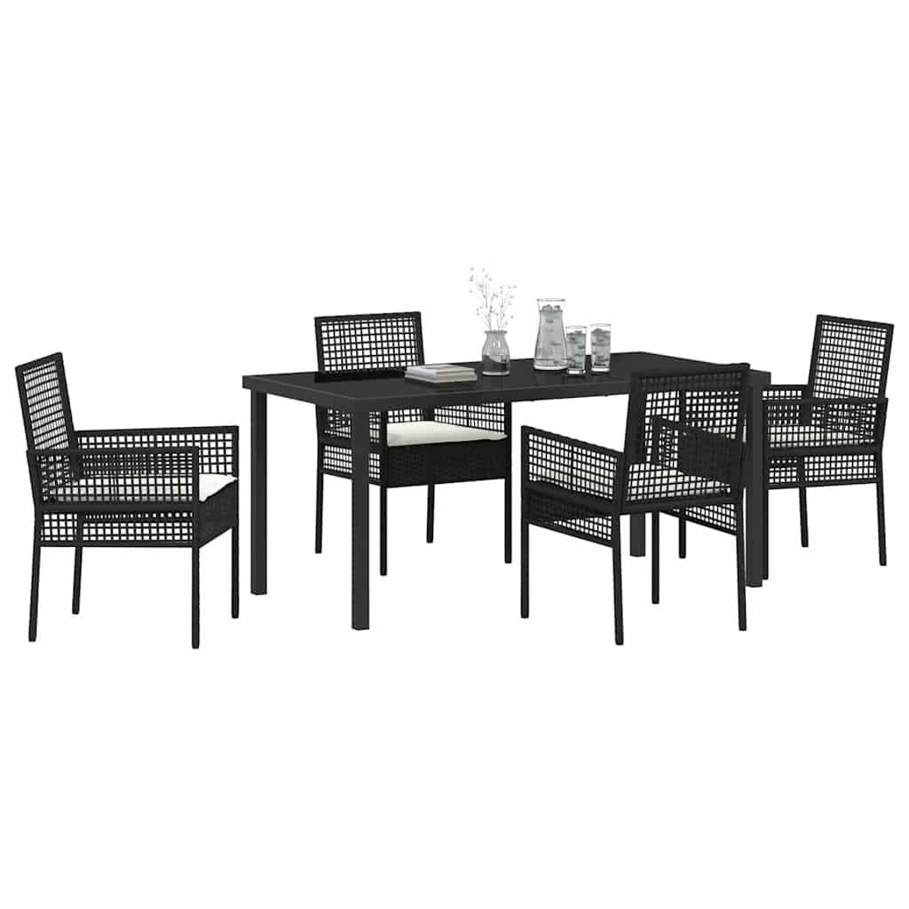 Have Spisebordssæt med pude 5 pcs Sort polyrattan