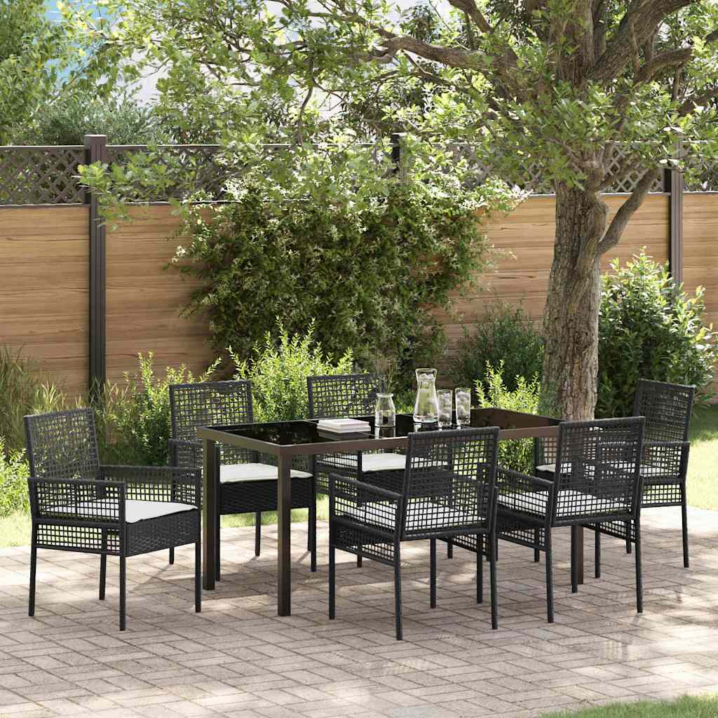Have Spisebordssæt med pude 7 pcs Sort polyrattan