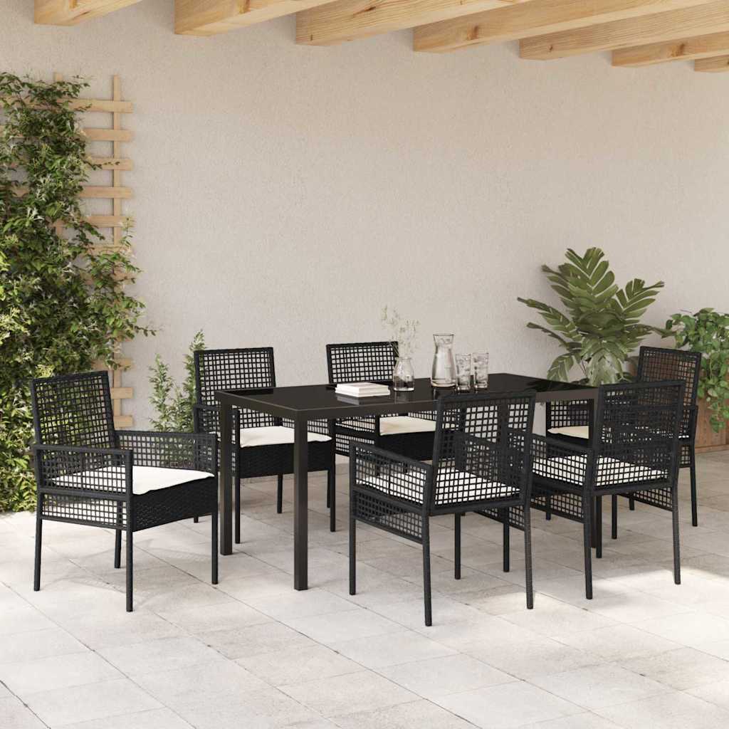Have Spisebordssæt med pude 7 pcs Sort polyrattan