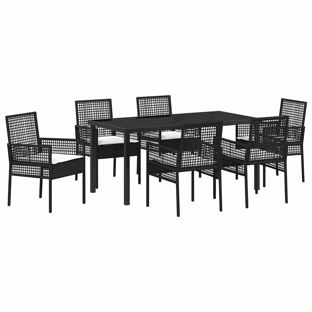 Have Spisebordssæt med pude 7 pcs Sort polyrattan