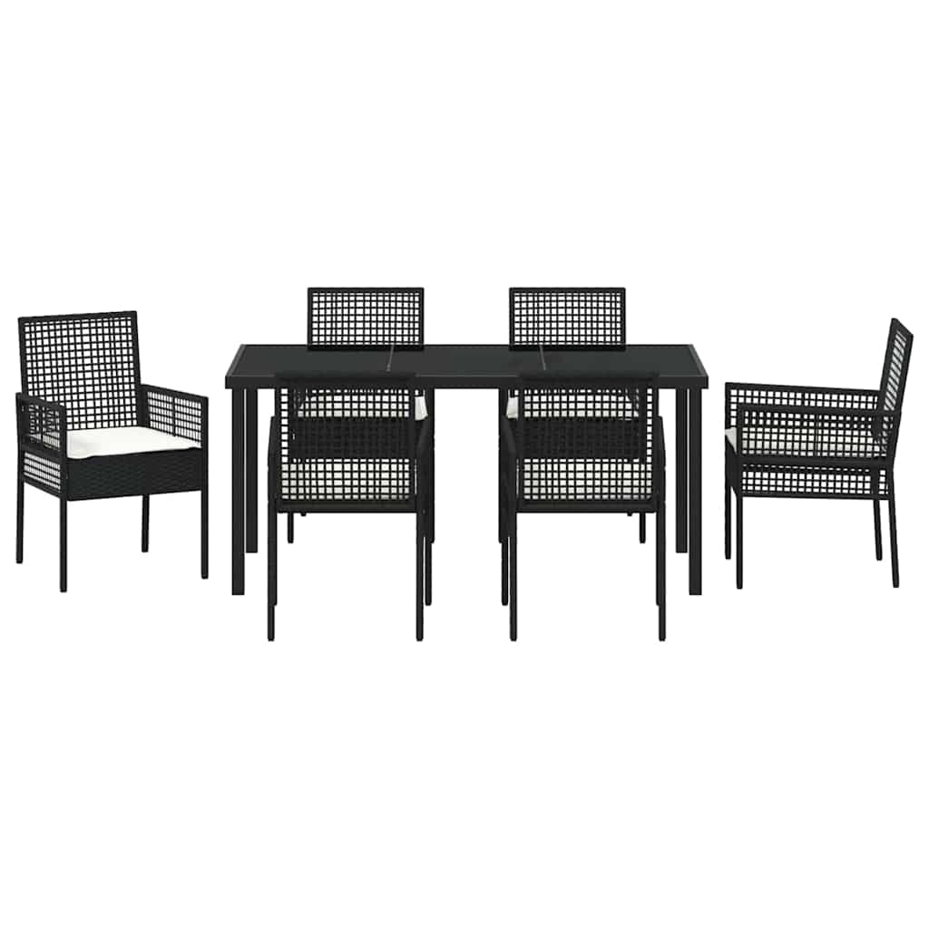 Have Spisebordssæt med pude 7 pcs Sort polyrattan
