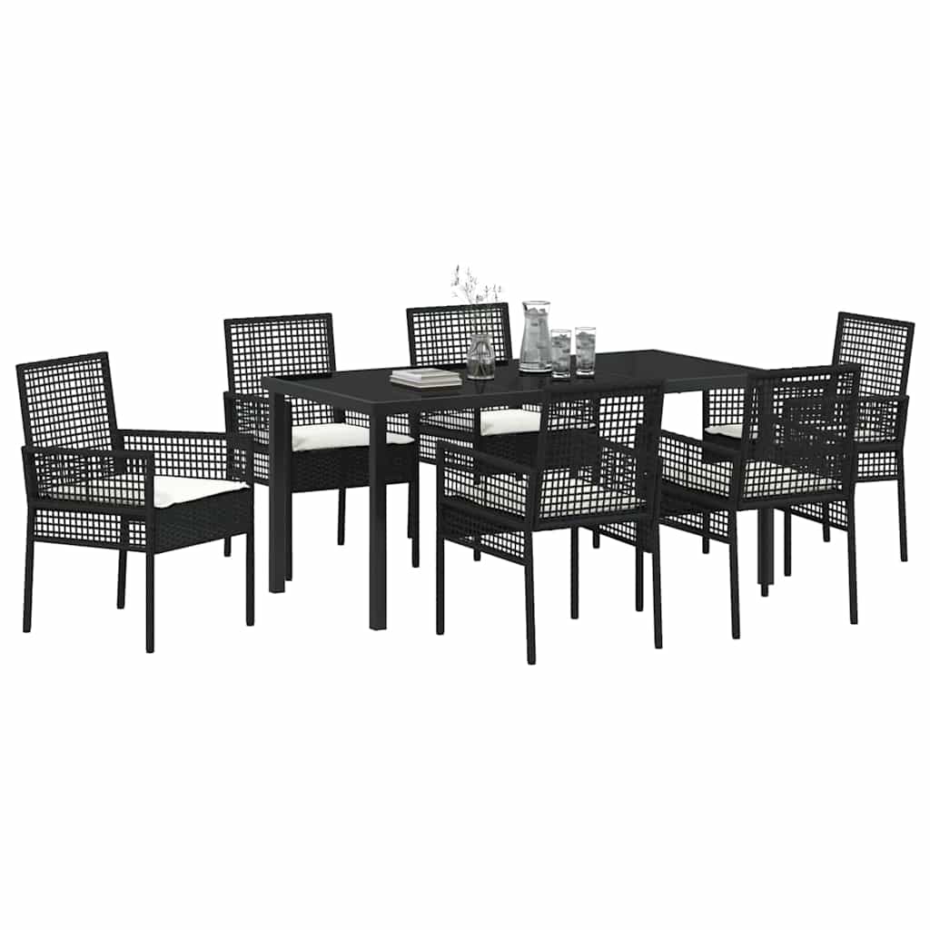Have Spisebordssæt med pude 7 pcs Sort polyrattan