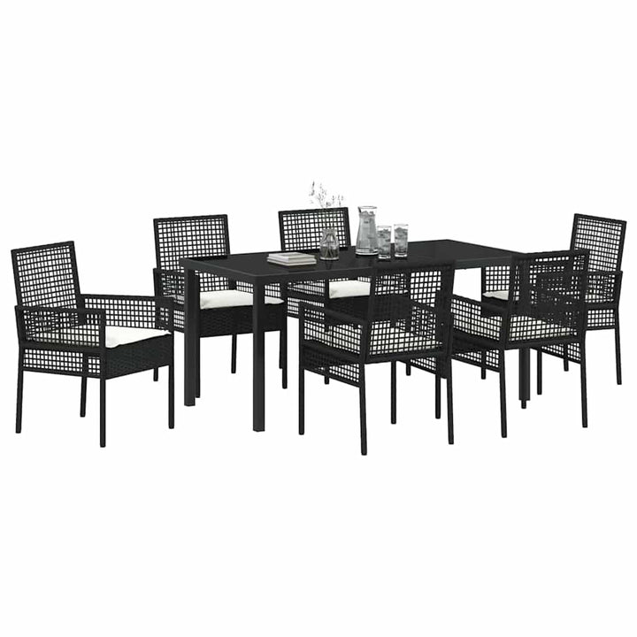 Have Spisebordssæt med pude 7 pcs Sort polyrattan