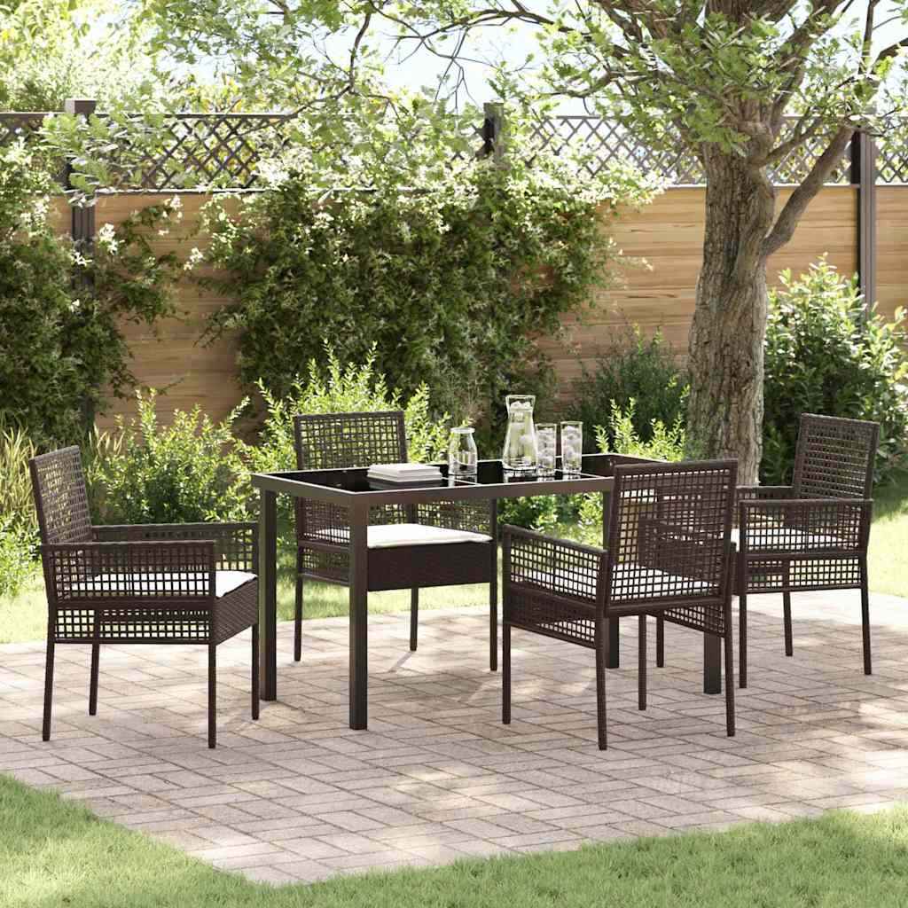 Have Spisebordssæt med pude 5 pcs Brun polyrattan